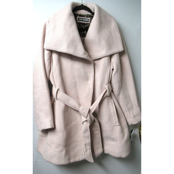 Steve Madden Wool Blend Waffle Knit Belted Peacoat Size 1X Light Blush Pink NEW - Picture 1 of 10
